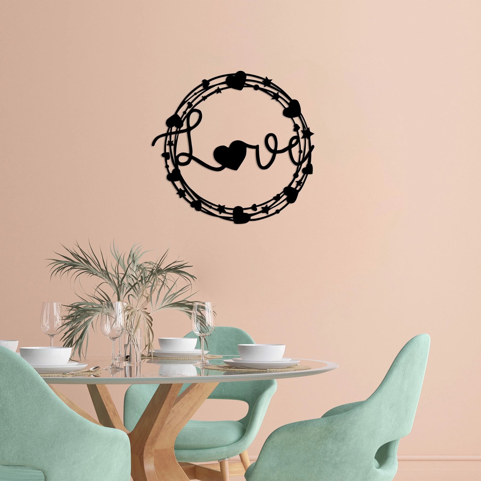 Aksesor dekorativ metalik për mur, Wallity, Love - 469, ngjyrë e zezë, 66x70cm