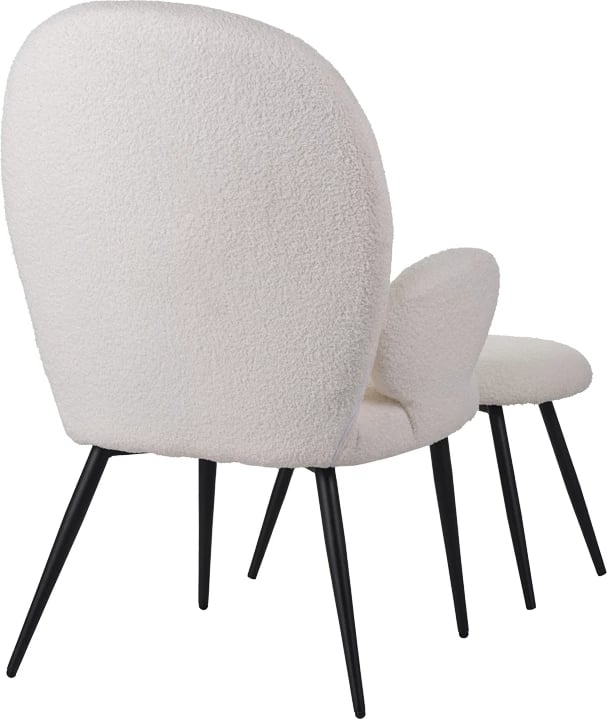 Karrige me këmbëngritës Qarar, stof boucle, ngjyrë bardhë, këmbë metalike të zeza, 67.5x67.5x106cm