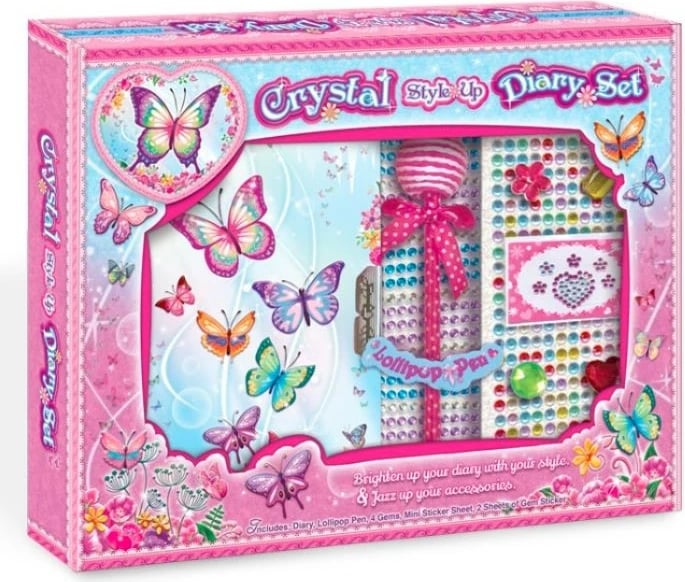 Set dekorimi Pulio Pecoware Decorating Set - Butterflies, me ditar, stilolaps, kristale dhe ngjitëse, për vajza