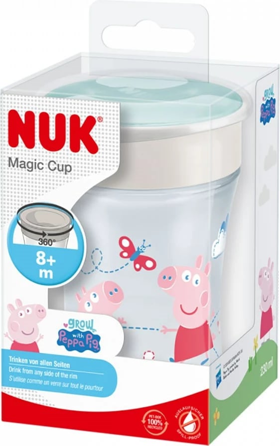 gotë trajnimi bebe NUK Magic 360° Peppa Pig 230 ml 8+ muaj BPA-free me kapak, beige