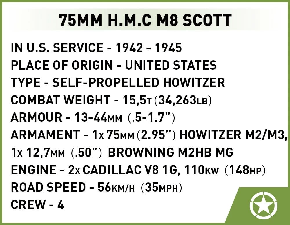 Set blloqesh ndërtimi Cobi H.M.C M8 Scott, Historical Collection, 525 pjesë, Jeshile