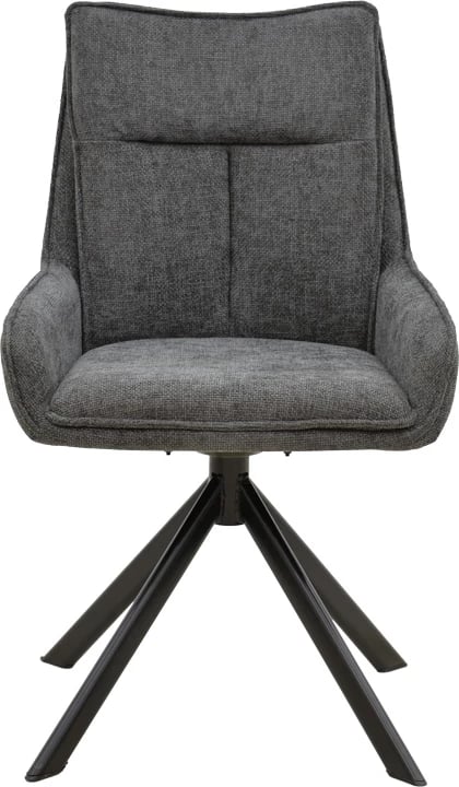 Karrige me mbështetëse Konelian, material tekstili ngjyrë gri e errët, këmbë metalike të zeza, 54x63x88cm (set prej 2 copash)