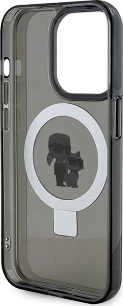 Mbështjellës Karl Lagerfeld KLHMP13LHMRSKCK për iPhone 13 Pro 6.1", me unazë Ring Stand, MagSafe, zi