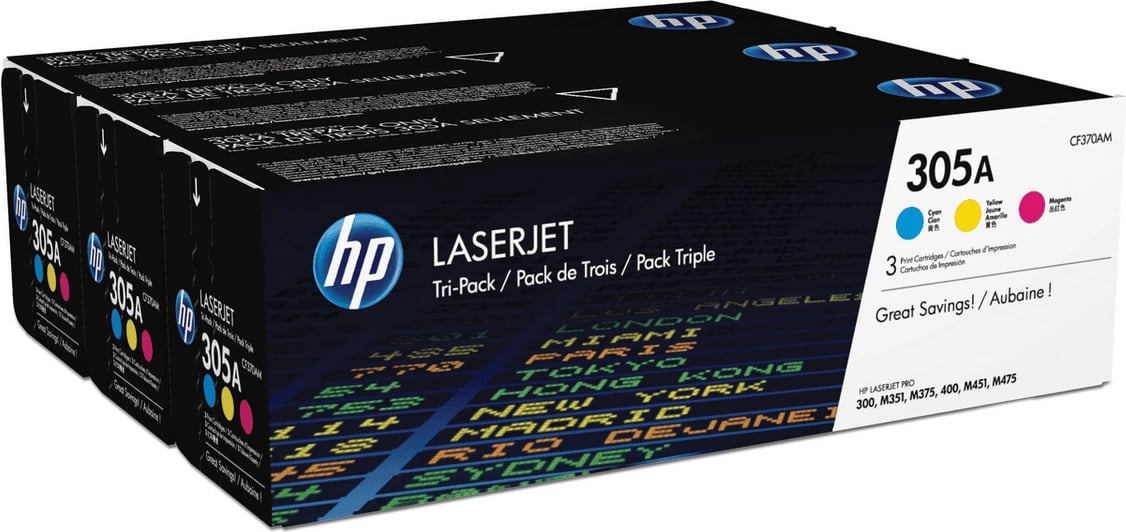 Toner HP 305A CF370AM rendiment 2600 faqe për ngjyrë, Cyan Magenta Yellow, Multipack