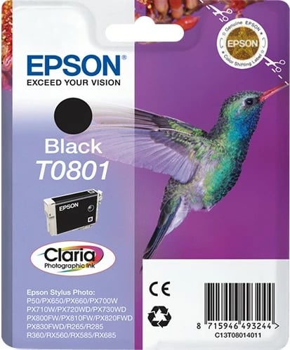Toner Epson Hummingbird Singlepack T0801, Pigment-based, 7.4 ml, e zezë
