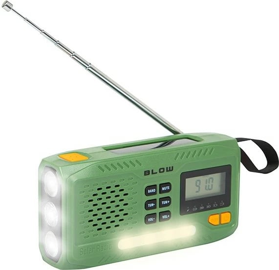Radio portative BLOW RA13 AM/FM, solar/dynamo, me dritë LED dhe SOS, Gjelbër/Portokalli