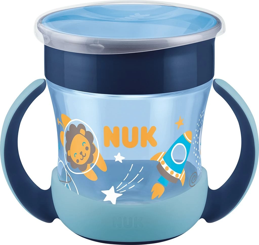 Gota trajnimi për bebe, NUK Mini Magic Cup Night, 160 ml, 360° pa derdhje, me efekt që ndriçon në errësirë, blu