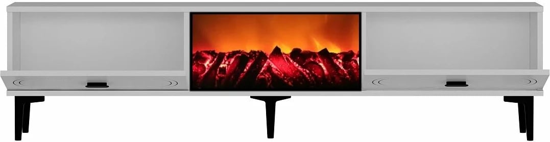 Komodë TV Skye Decor, weny bohem me oxhak dekorativ, e bardhë