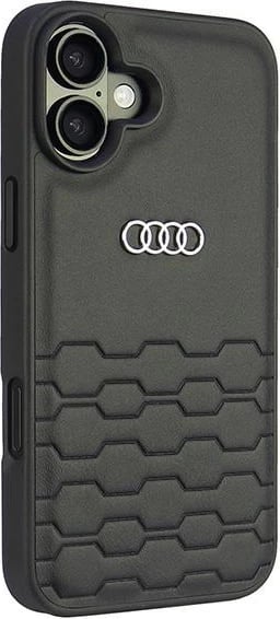 Mbështjellës Audi për iPhone 16 Plus 6.7", lëkurë sintetike, i zi, HardCase
