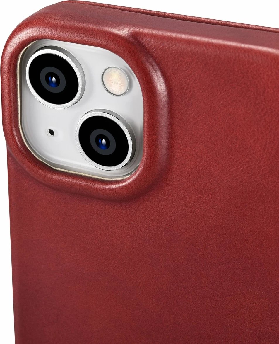 Mbështjellës iCarer Oil Wax Premium Leather Folio për iPhone 14 Plus, MagSafe, Kuq