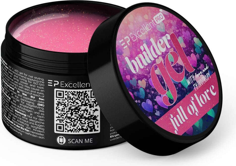 Xhel ndërtues për thonj Excellent PRO Thixotropy With Effect Full Of Love për femra, 15g