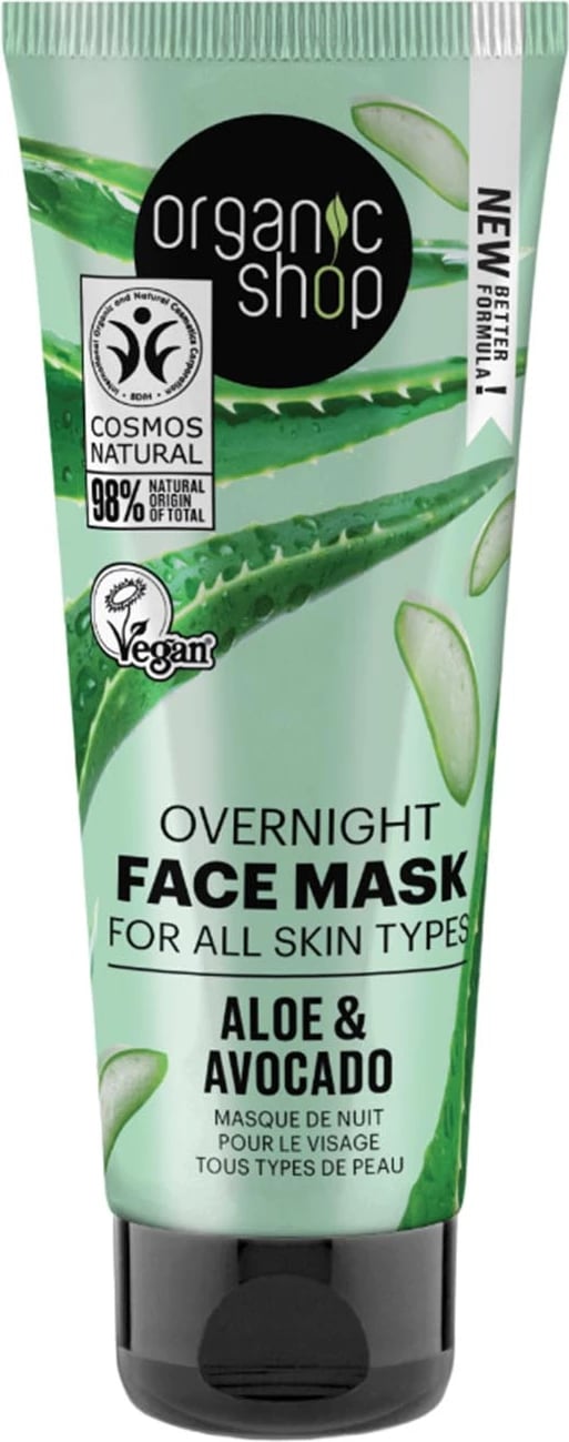 Maskë nate për fytyrë, Organic Shop, Aloe & Avocado, uniseks, 75ml