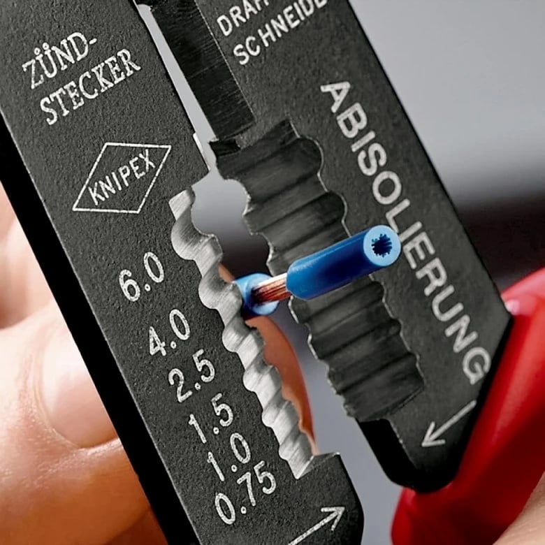 Mjet krimpues Knipex 97 32 240, i zi, blu, kuq