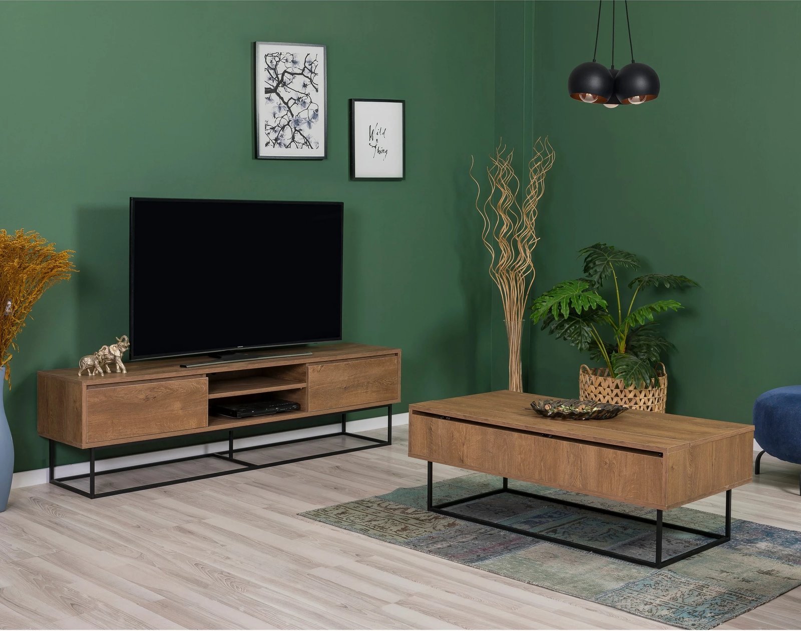 Set mobiljesh për dhomë dite, Laxus Takım 10, ngjyrë arre dhe e zezë