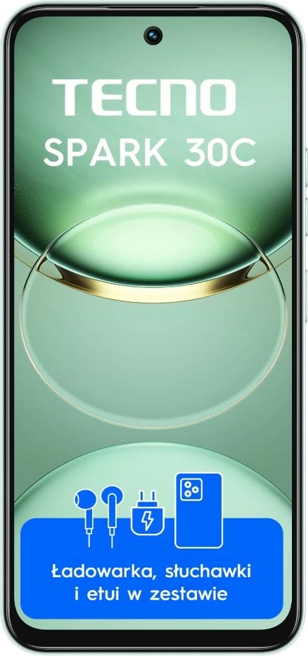 Smartfon TECNO Spark 30C, 6GB RAM, 128GB, Magic Skin Green, set me mbështjellës, kufje dhe karikues
