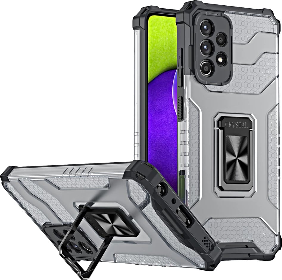 Mbështjellës Hurtel Crystal Ring Case për Samsung Galaxy A72, me këmbë mbështetëse, i zi