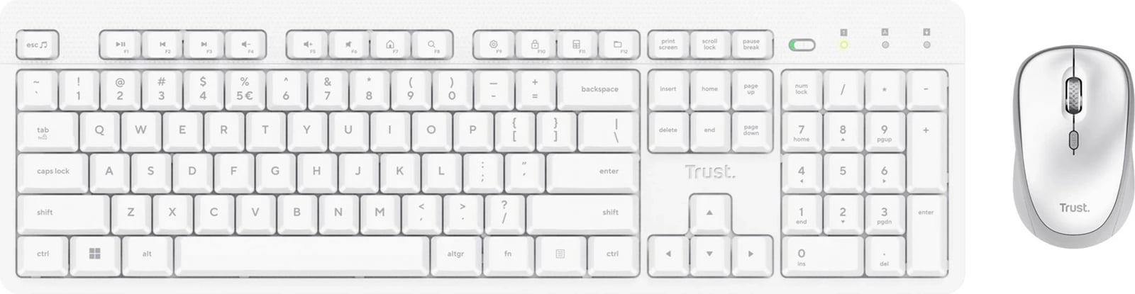 Set tastierë me maus Trust Ody II, Wireless, QWERTY US, Bardhë
