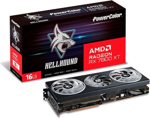 Kartelë grafike PowerColor Hellhound RX 7800 XT, 16 GB, GDDR6, 256 bit, e zezë