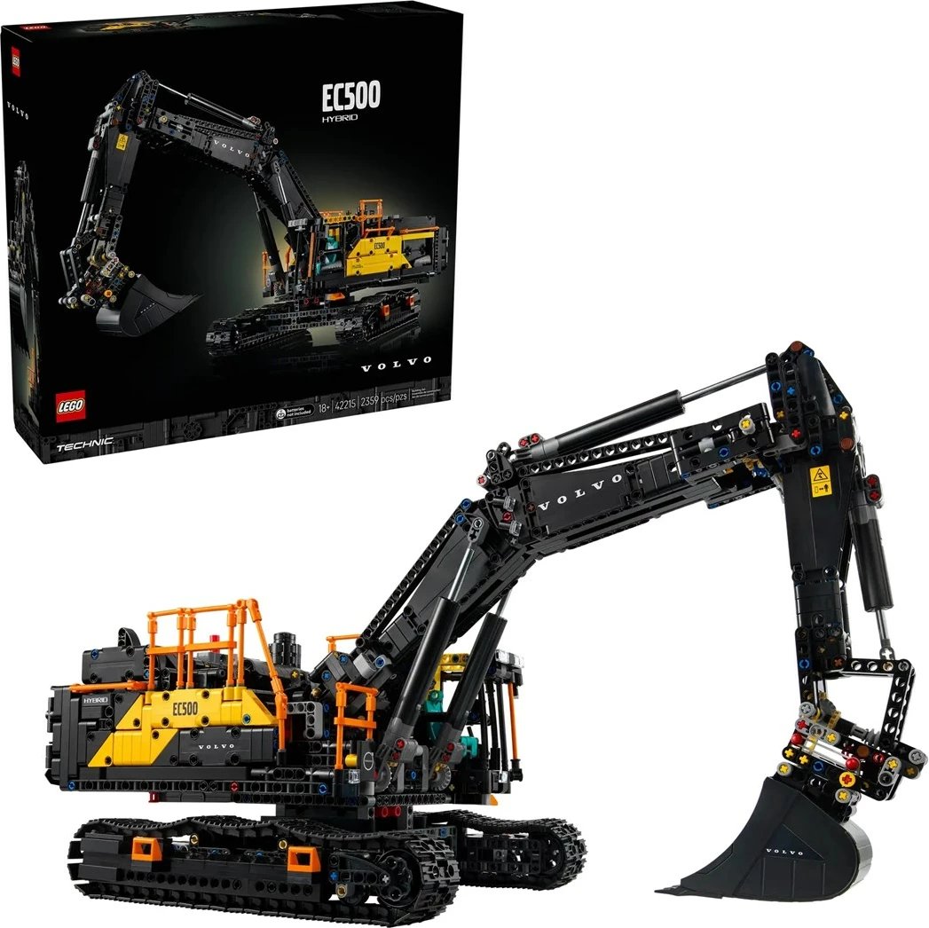 Set LEGO Technic Volvo EC500 Hybrid Excavator, 42215, për të rritur, e zezë/verdhe