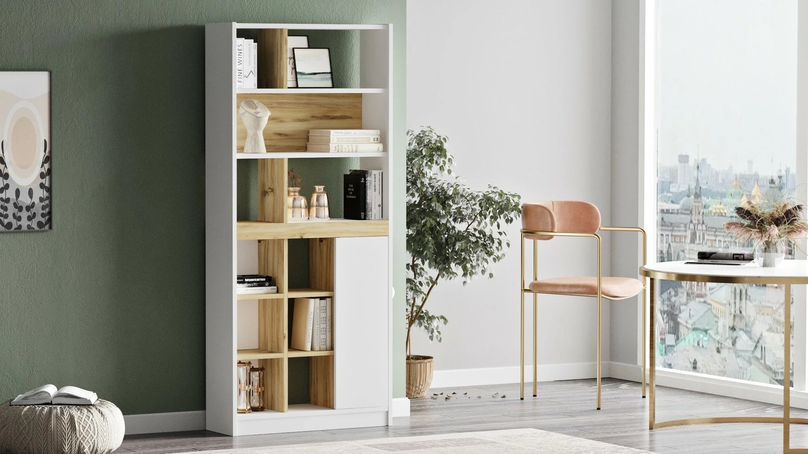 Raft librash Skye Decor, ngjyrë lis dhe e bardhë, LV20-WK