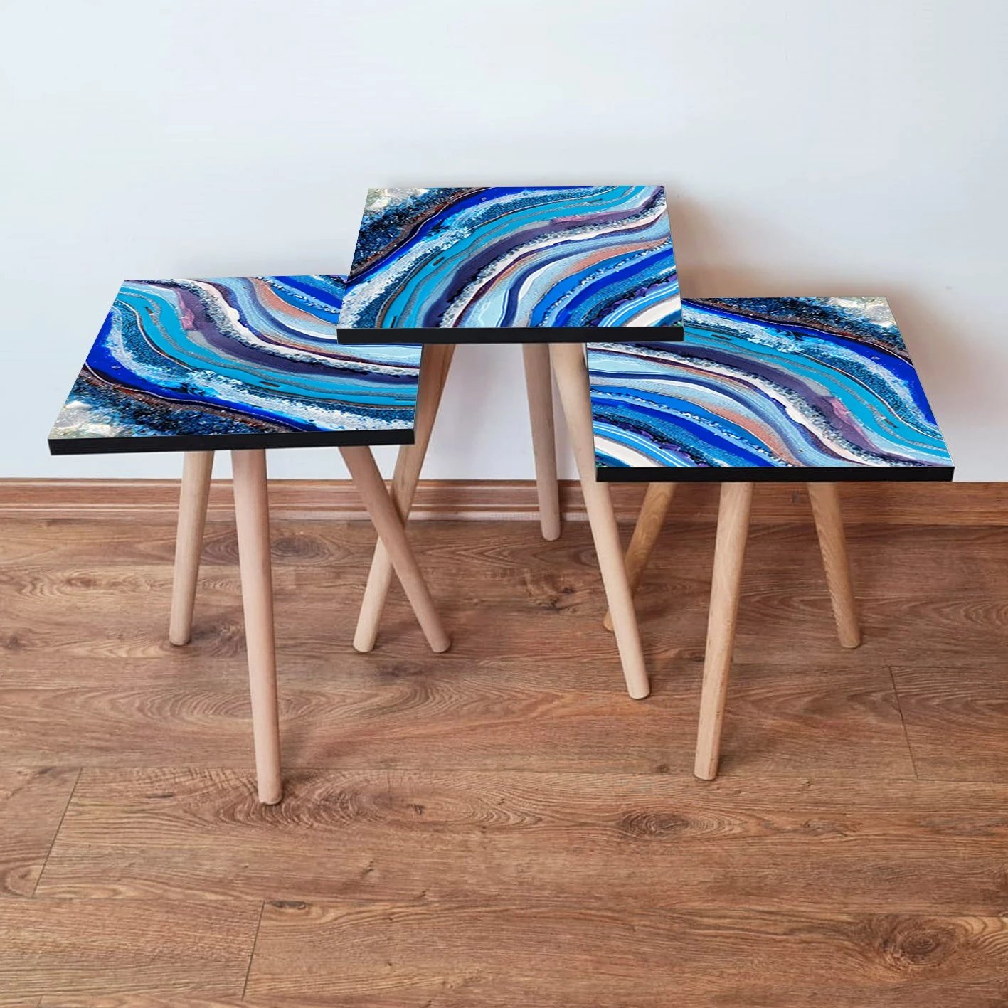 Set tavolinash ndihmëse të vendosshme (3 copë), Skye Decor, 3Shp289, ngjyrë blu e errët