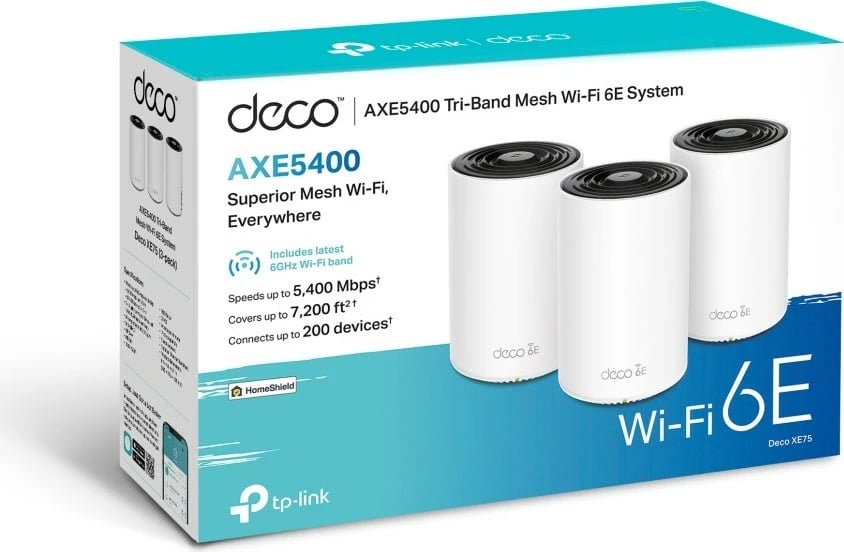 Router mesh TP-LINK Deco XE75, 3-pack, Wi-Fi 6E AXE5400, Bardhë