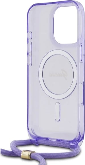 Mbështjellës Guess Crossbody Cord Script MagSafe për iPhone 16 Pro, Vjollcë