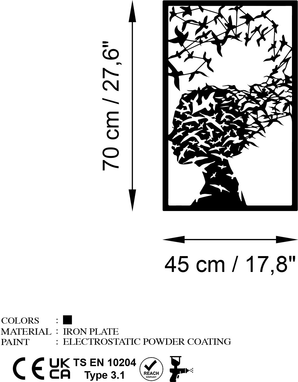 Aksesor muri dekorativ prej metali, Wallity Farfalla-1, ngjyrë e zezë, 45x70cm