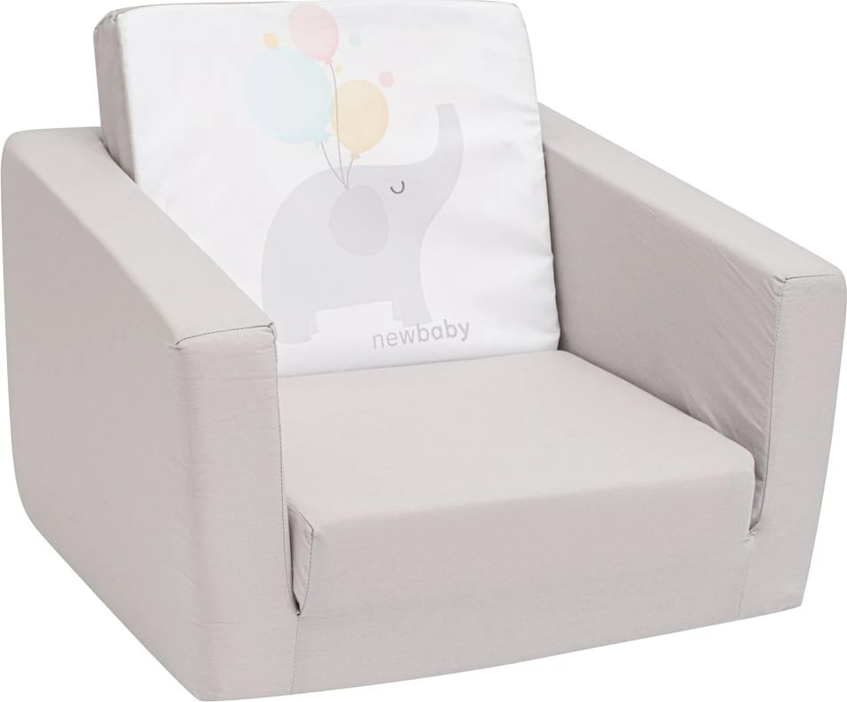 fotelë palosëse fëmijësh, New Baby, Elephant, shkumë poliuretani, kopertinë pambuku e heqshme, 37×45×42 cm, gri