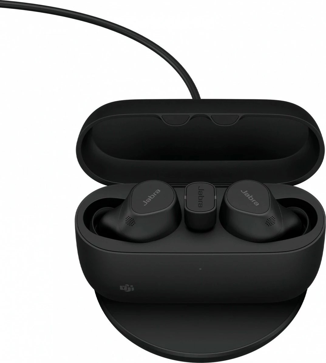 Kufje Jabra Evolve2 Buds me pad karikimi wireless, USB-C, të zeza