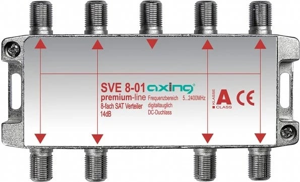 Ndarës kabllosh Axing SVE 8-01, 8 dalje, F connector, Gri