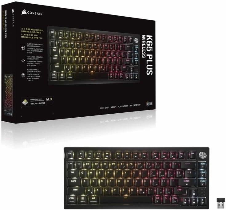 Tastierë gaming Corsair K65 Plus TKL, e zezë