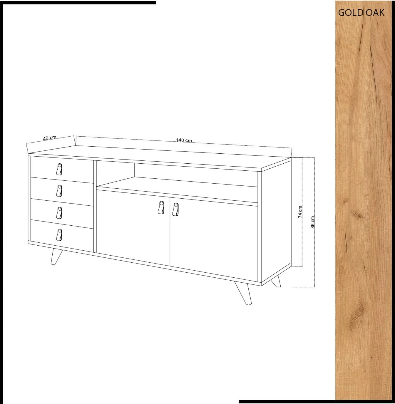 Konsol Lavina, ngjyrë lis dhe e bardhë, 140x86x40cm