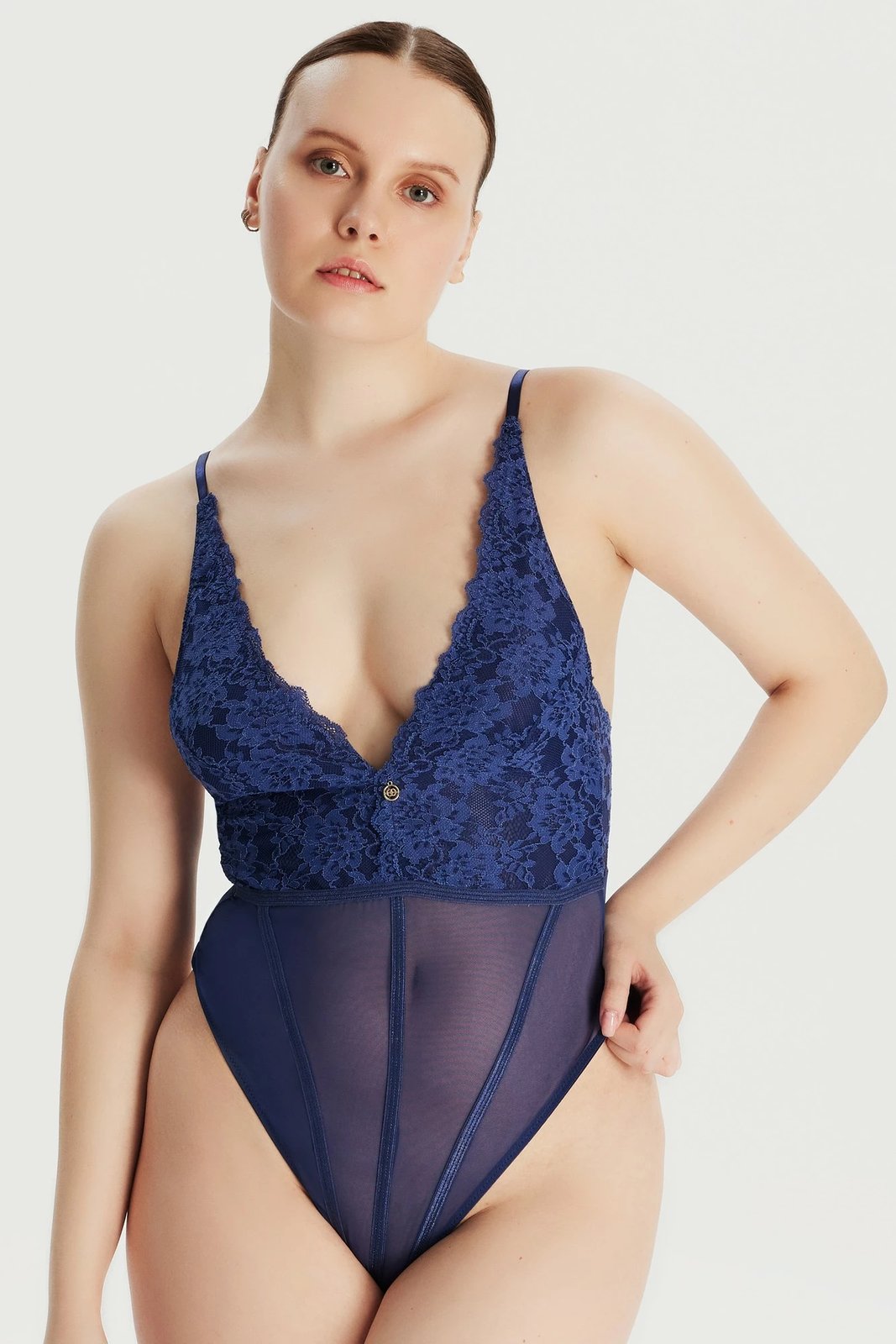 Bodysuit Jumeon Helena, pa tela, ngjyrë blu kobalt