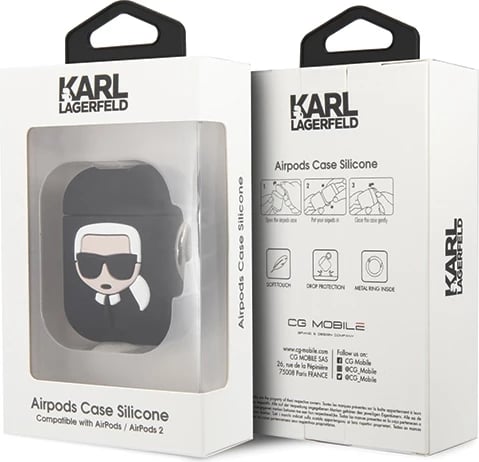 Mbështjellës Karl Lagerfeld Silicone Ikonik për AirPods 1/2, i zi