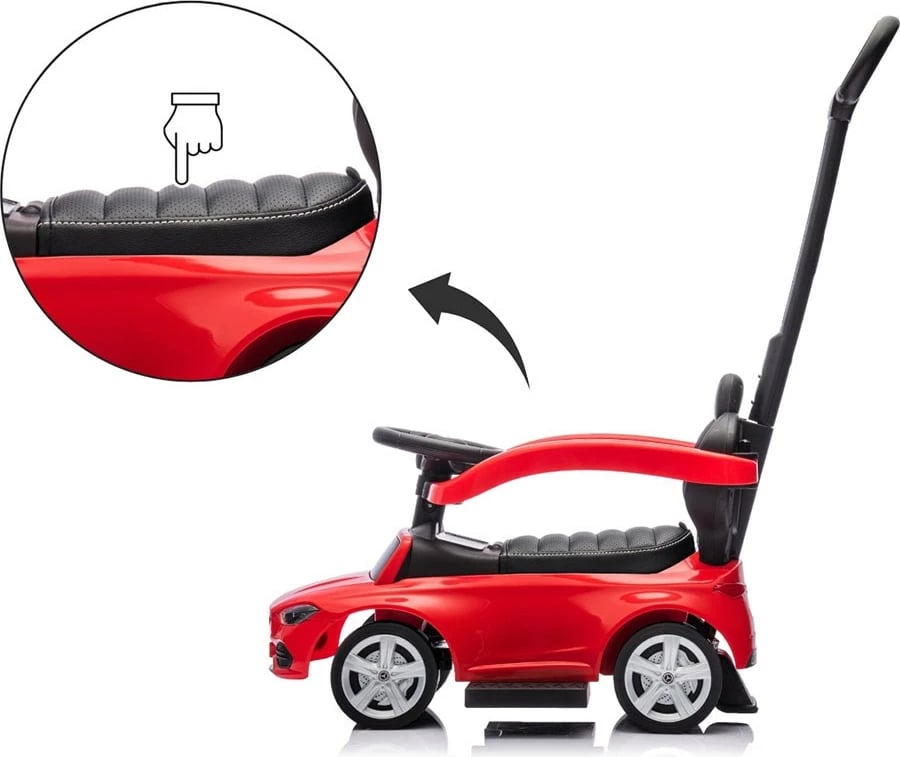 makinë ride-on për fëmijë, Milly Mally, Mercedes C-Class Deluxe, me dorezë drejtuese dhe barrierë të heqshme, sedilje eko-lëkurë, goma gome, ngarkesa max 25 kg, e kuqe