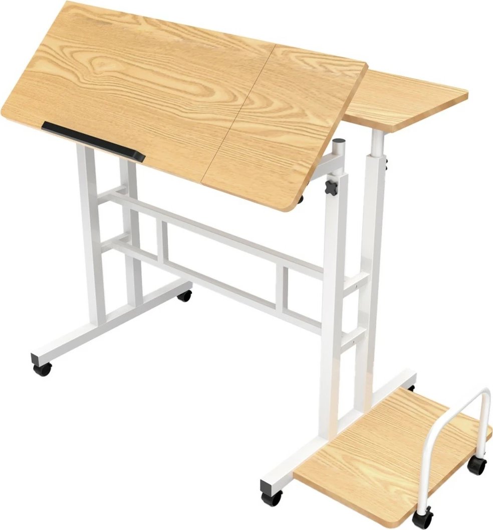 Tavolinë lëvizëse me rregullim lartësie, Maclean MC-124 W, 67–115 cm, 80x60 cm, 50 kg, e bardhë/dru