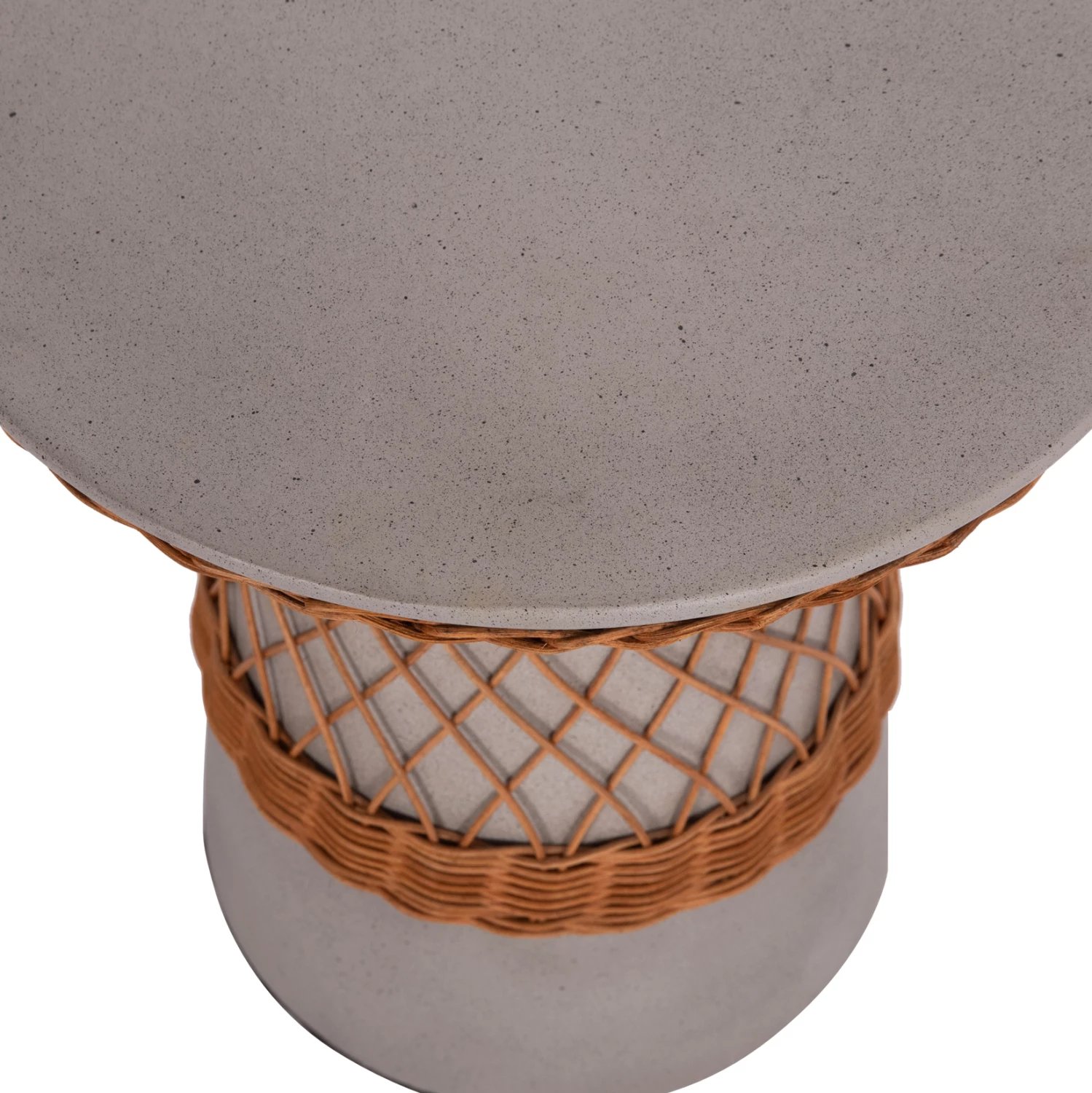 Tavolinë anësore e rrumbullakët, fibër çimento, ratan natyral, gri, FH18167.03, 40x45cm