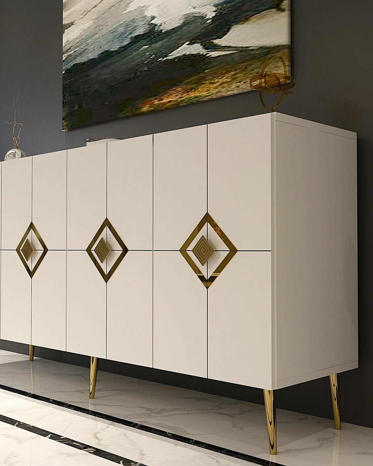 Konsolë Skye Decor, e bardhë dhe ari, KB150