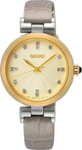 Orë dore SEIKO SRZ546P1 për femra, e artë me rrip bezhë