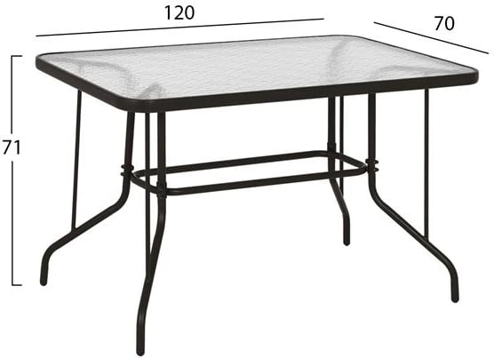 Tavolinë metalike për jashtë, ngjyrë kafe, FH5679.02, me sipërfaqe xhami të forcuar, 120x70x71 cm