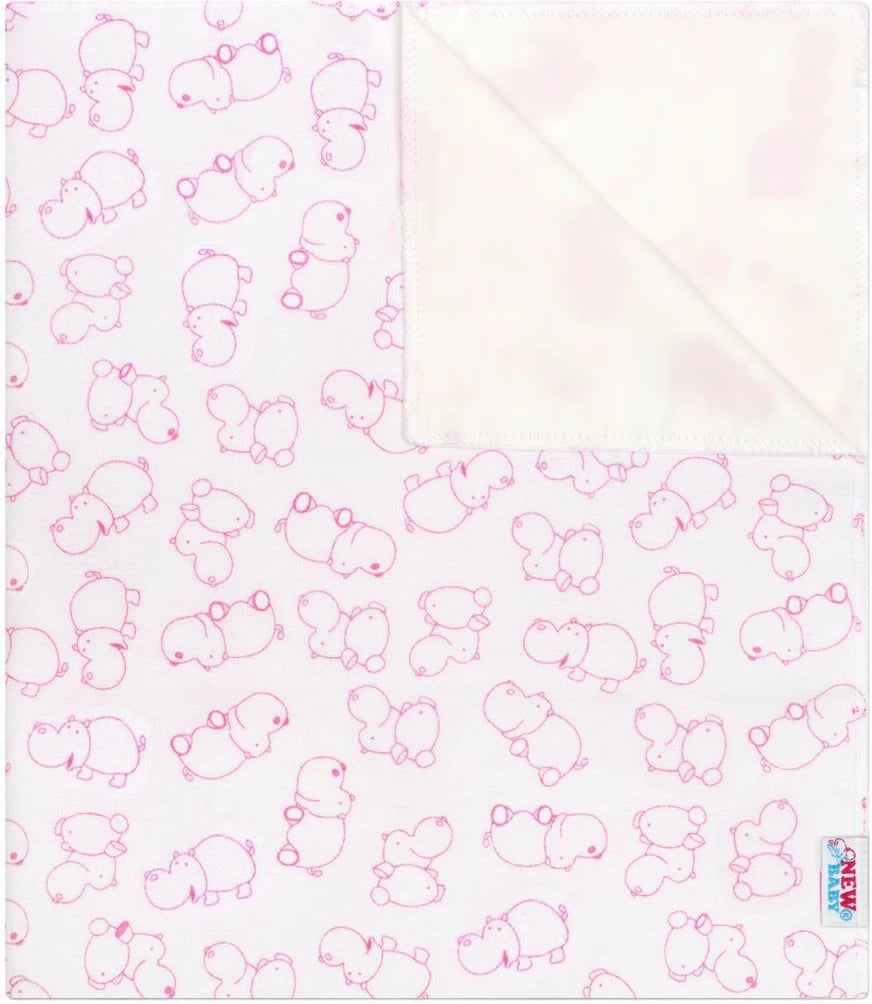 Shtresë flanelle e papërshkueshme nga uji, New Baby Hippo, 57 x 47 cm, pambuk 100%, 1 copë, rozë e bardhë