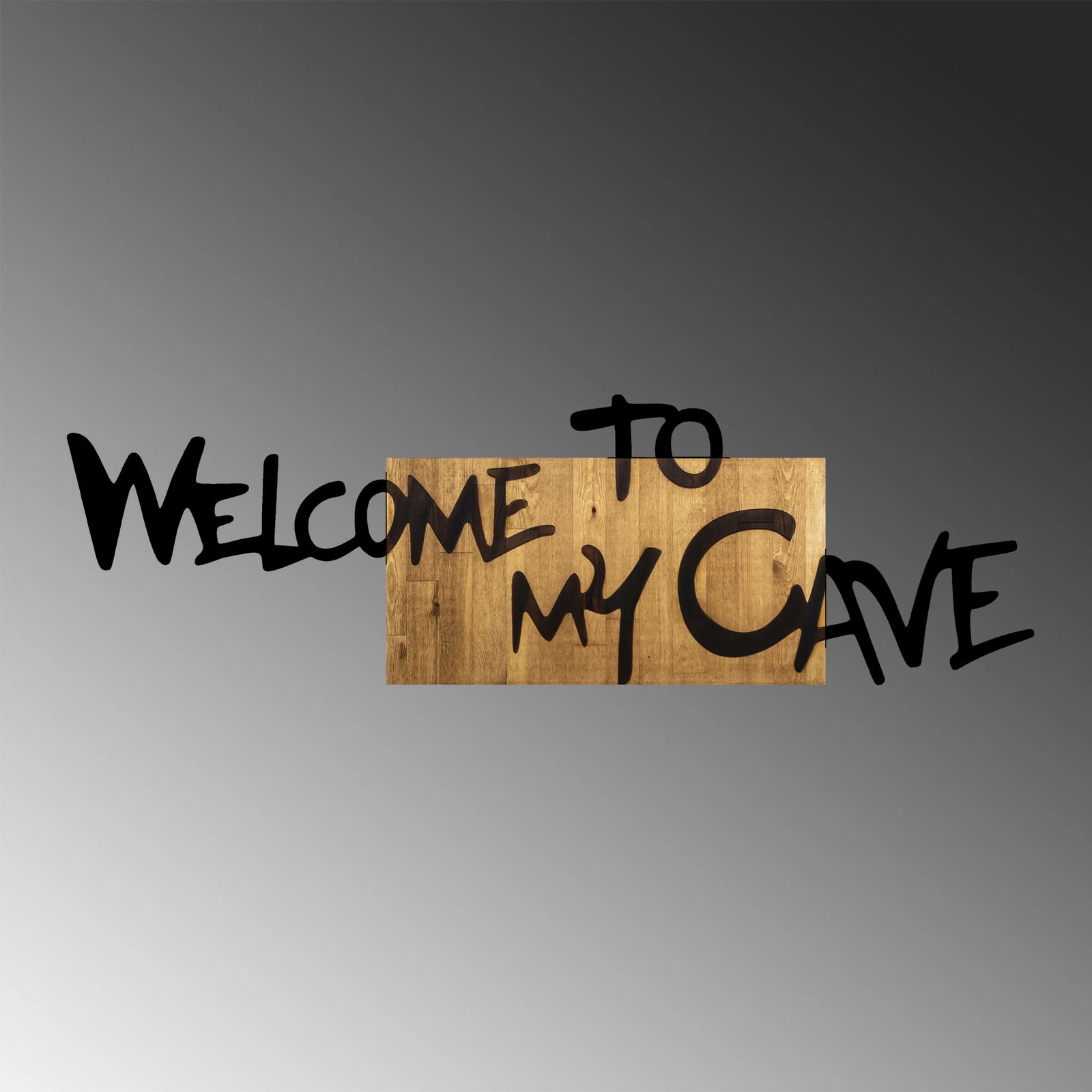 Aksesor dekorativ për mur, dru dhe metal, ngjyrë arre dhe e zezë, Welcome To My Cave, Wallity