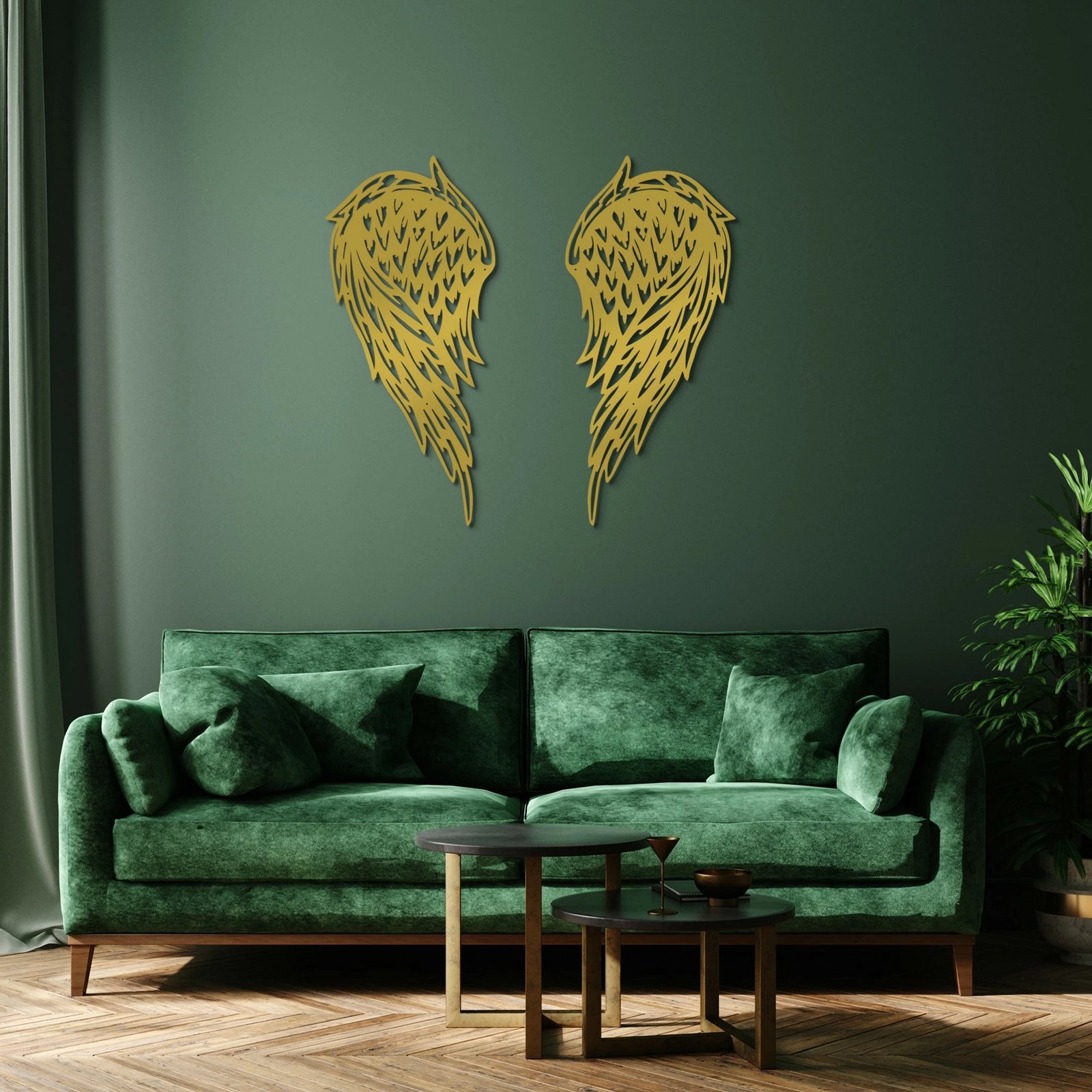 Aksesor dekorativ metalik për mur, Wallity Alato-2, ngjyrë ari, 32x70cm (2 copë)