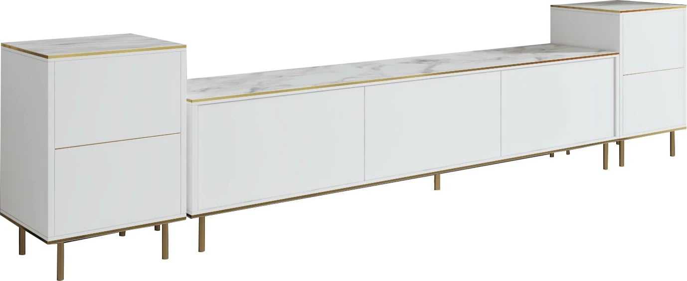 Komodë TV Hanah Home, imitim mermeri i bardhë, ari