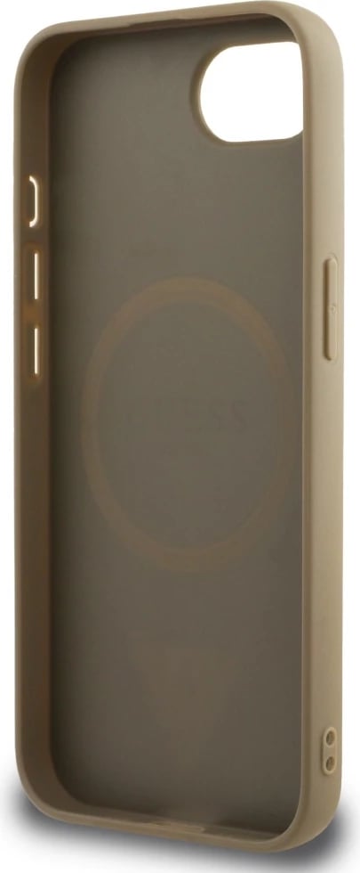 Mbështjellës Guess Grained Triangle MagSafe për iPhone 16e, Kafe Mbështjellës Guess Grained Triangle MagSafe për iPhone 16e, Kafe