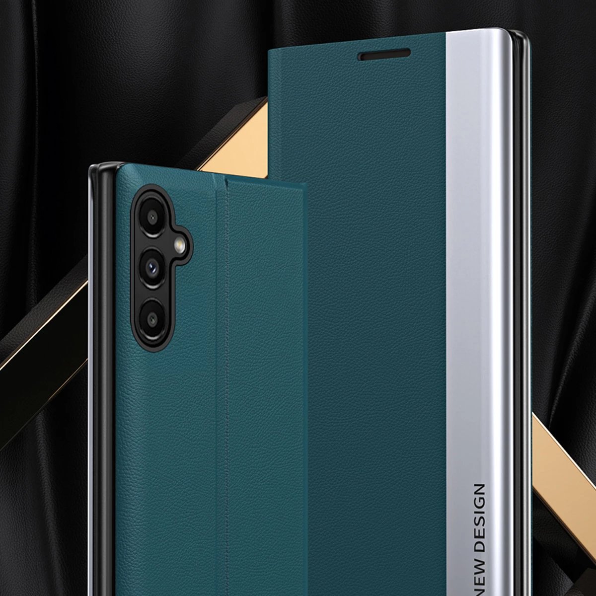 Mbështjellës Hurtel Sleep Case Pro për Samsung Galaxy A13, me kapak dhe mbajtëse, i zi