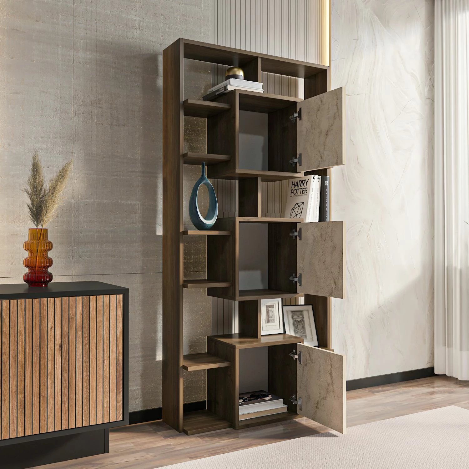 Raft librash Skye Decor, ngjyrë arre dhe travertin, 85x176x20cm