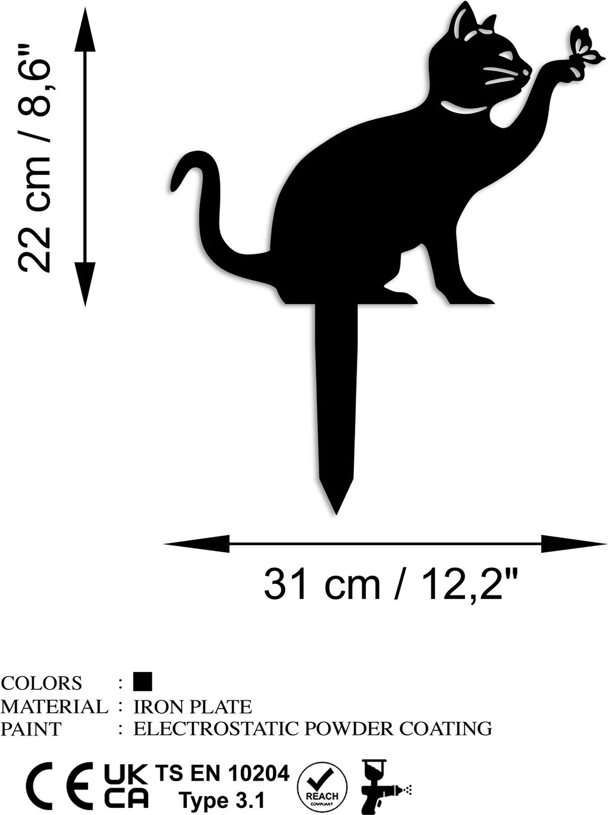 Objekt dekorativ për kopsht, dizajn mace, Cat 03, ngjyrë e zezë, 36x31cm Objekt dekorativ për kopsht, dizajn mace, Cat 03, ngjyrë e zezë, 36x31cm