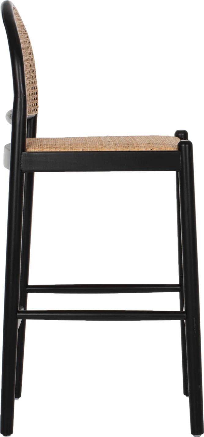 Karrige për bar, dru ahu, ratan natyral, ngjyrë e zezë dhe bezhë, 46x48x94H cm, FH9408.02